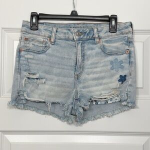 AE Distressed Light Blue Denim Shorts